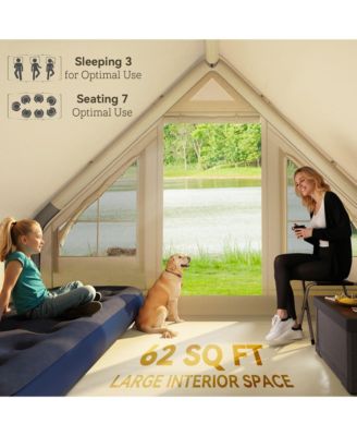 Inflatable Camping Tent with Hand Pump, 4 Season for 4-6 People