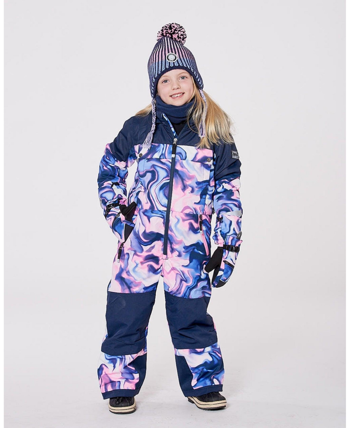 Deux par Girl One-Piece Teknik Snowsuit Pink and Blue Marble