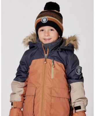 Boy Lined Knit Pompom Hat Black and Brown - Toddler|Child