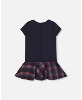 Toddler Girls Milano Dress Navy Blue with Plaid Flounce - Toddler|Child