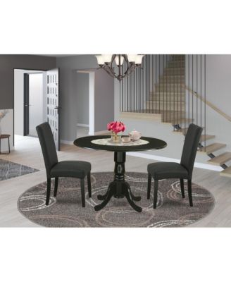 3-Pc. Rubber Wood Black Linen Upholstered Dining Room Set