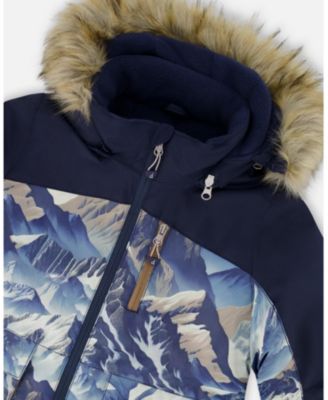 Boy Two-Piece Play Snowsuit with Printed Colorblocked Jacket Navy Blue - Toddler|Child