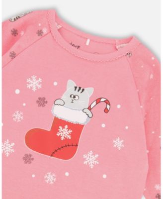 Toddler Girls Cotton Two-Piece Pajamas Pink Cat Print - Toddler|Child