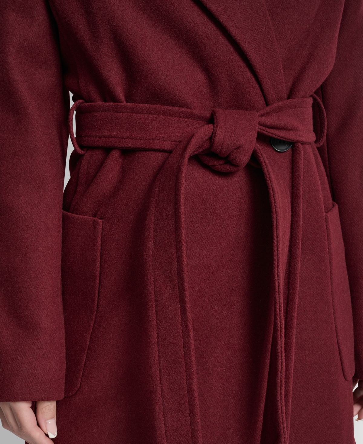 Dkny Women's Notch Collar Belted Wrap Coat In Burgundy