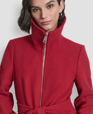 Petite Belted Zip Front Coat