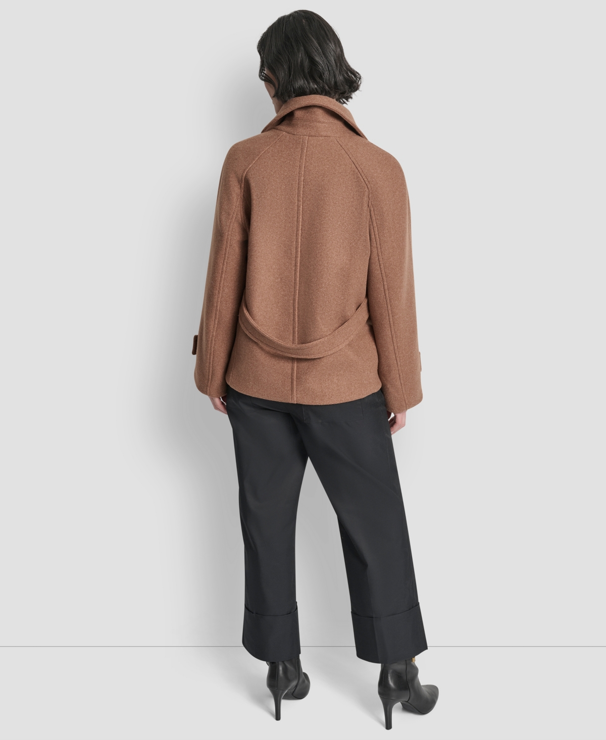 Dkny Womens Short Double Breasted Collared Coat P Xs Xxl In Brown