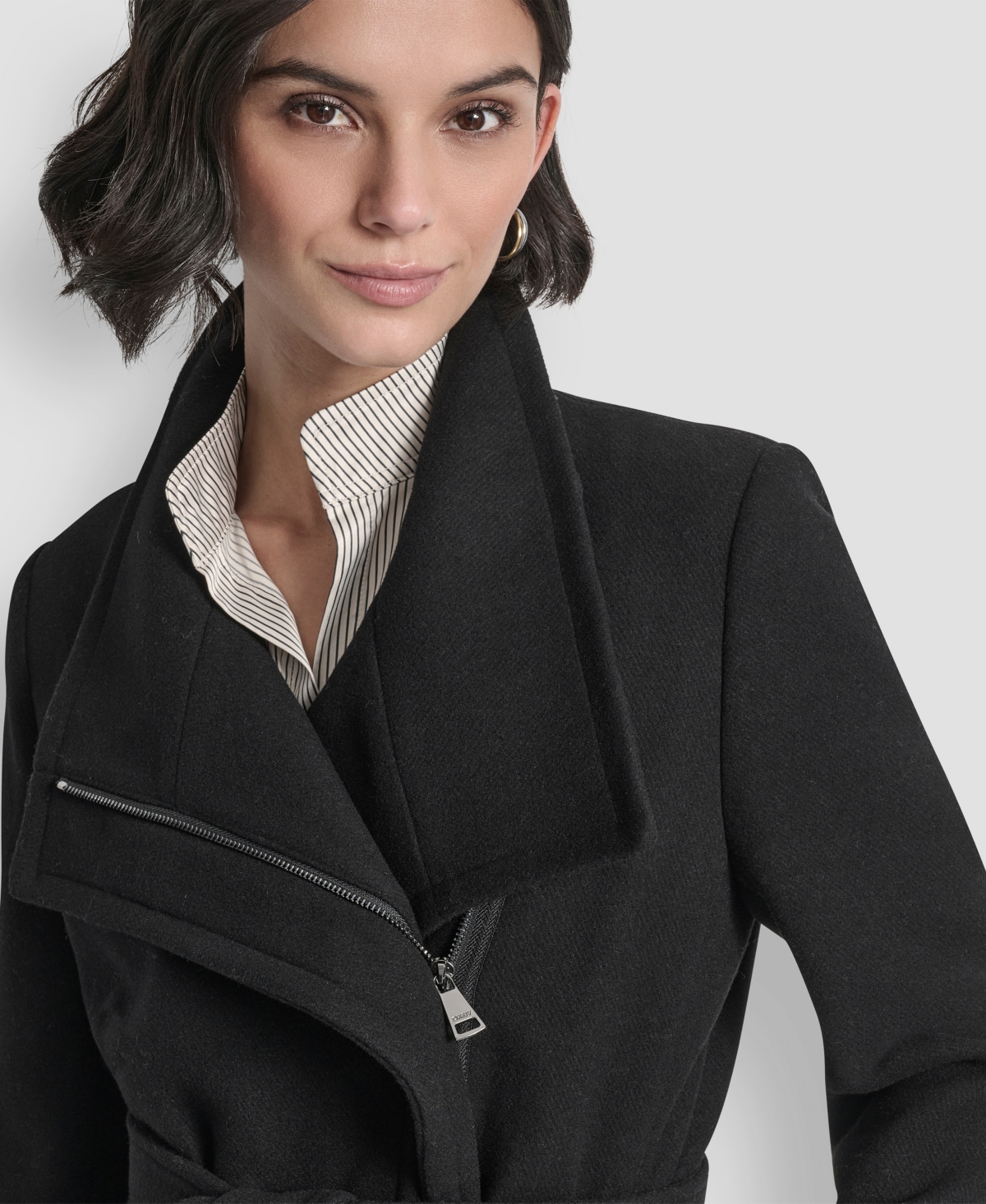 Dkny Women's Wing Collar Asymmetrical Wrap Coat In Black