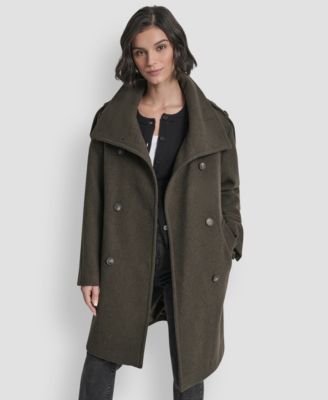 Women's Double-Breasted Funnel Neck Military Coat