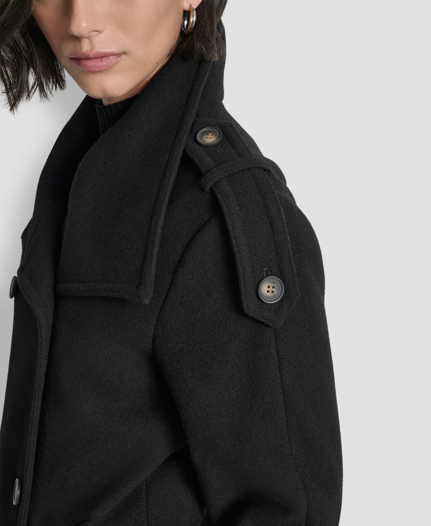 Женское пальто DKNY Double-Breasted Funnel Neck Military, цвет: Чёрный — фото 6