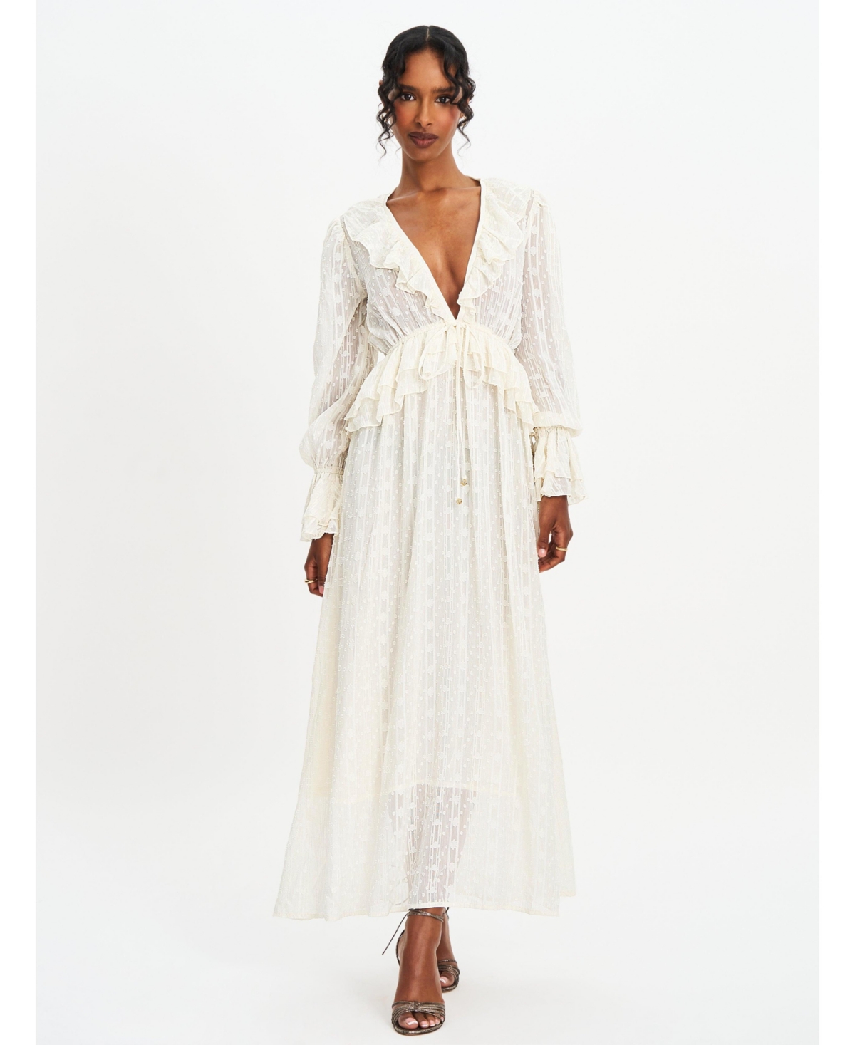 Women's Safiya Jacquard Chiffon Long Sleeve Maxi Dress - White