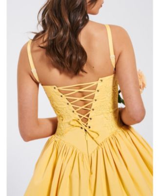 Women's Kadi Yellow Cotton Drop Waist Corset Mini Dress