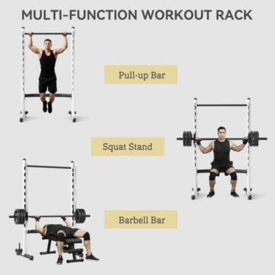 Adjustable Squat Rack with Pull Up Bar and Barbell Bar Bench Press