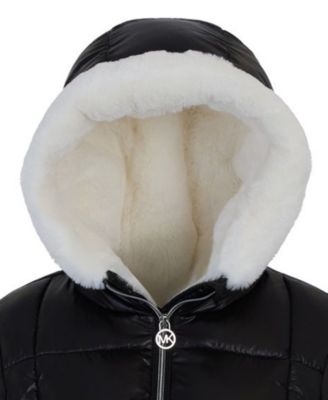 Toddler and Little Girls Faux Fur Pocket Puffer Jacket