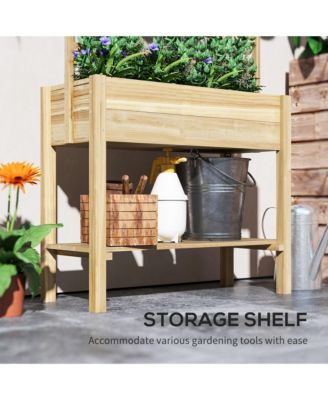 Wooden Raised Planter with Trellis, Garden Box with Storage Shelf