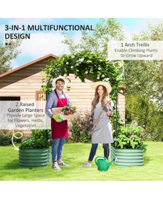 Raised Garden Beds with Arch Trellis, Galvanized Planter Box