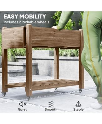 Raised Garden Bed, Wood Raised Planter with Liner, Natural