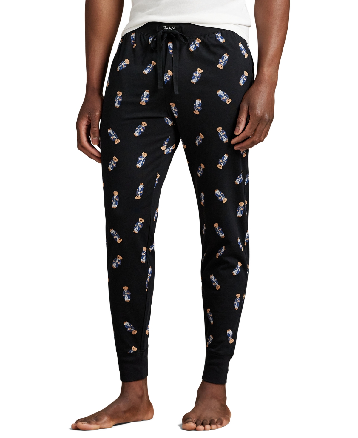 Polo Ralph Lauren Men's Rib Waistband Knit Bear Pajama Jogger Pants In Black