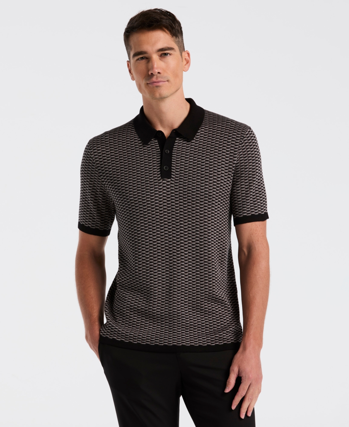 Perry Ellis Men's Tech Zip Short Sleeve Polo Sweater In Gray