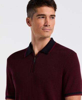 Men's Bi-Color Stitch Quarter-Zip Short Sleeve Polo Shirt