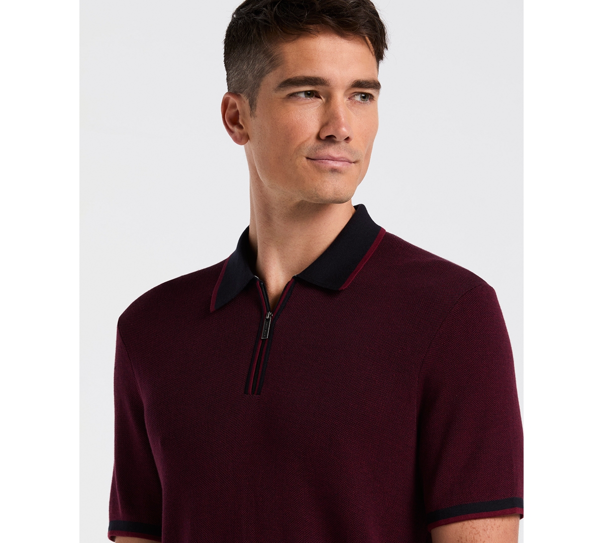 Perry Ellis Men's Slim-fit Ribbed-knit 1/4-zip Polo Shirt In Red