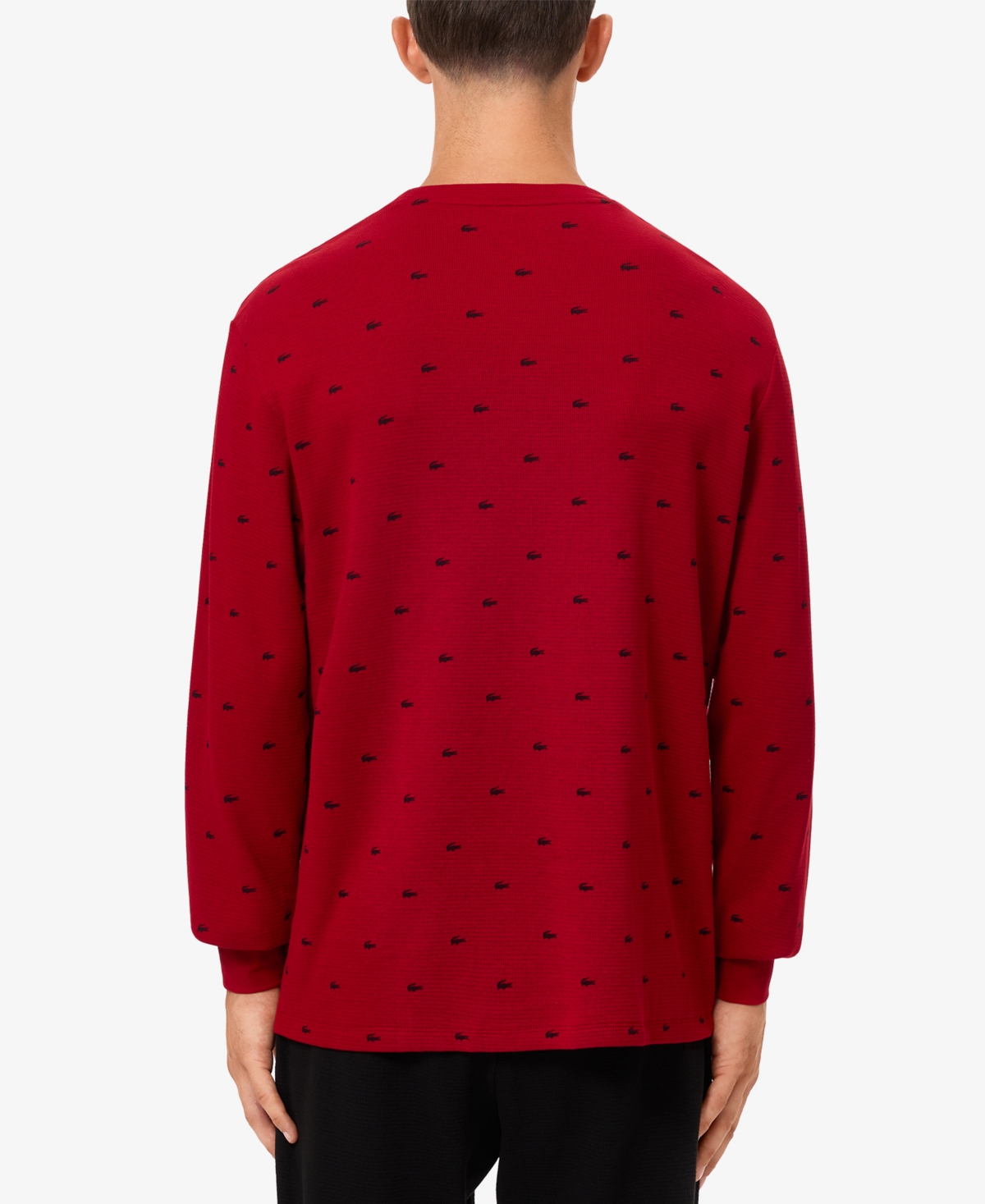 Lacoste Men's All Over Croc Print Long-sleeve Thermal Sleep Shirt In Red