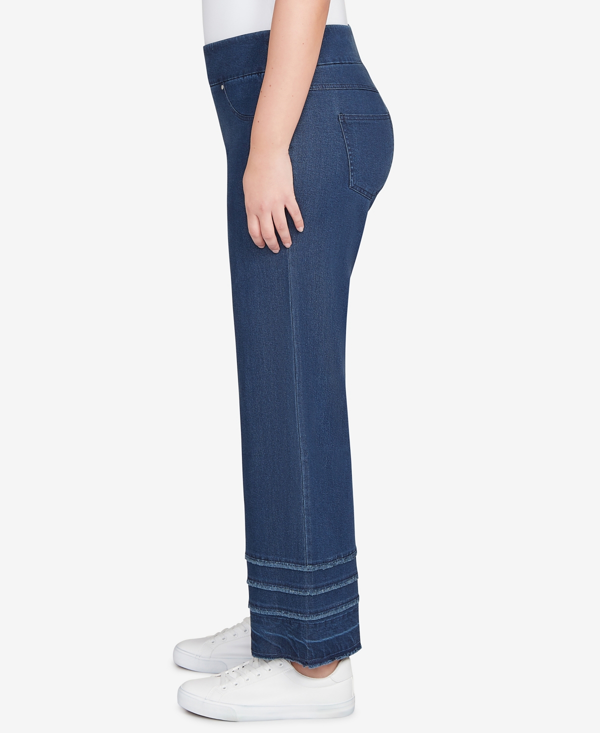Ruby Rd. Petite Stretch Fringe Pull On Ankle Jeans In Blue