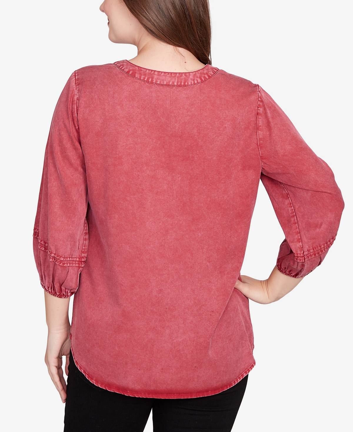 Ruby Rd. Petite Artisan Embroidered Button Front Top In Red