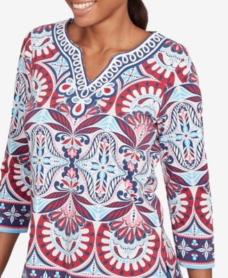 Petite Embellished Geo Border Knit Top