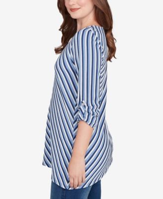 Petite Textured Stripe Roll Tab Sleeve Top