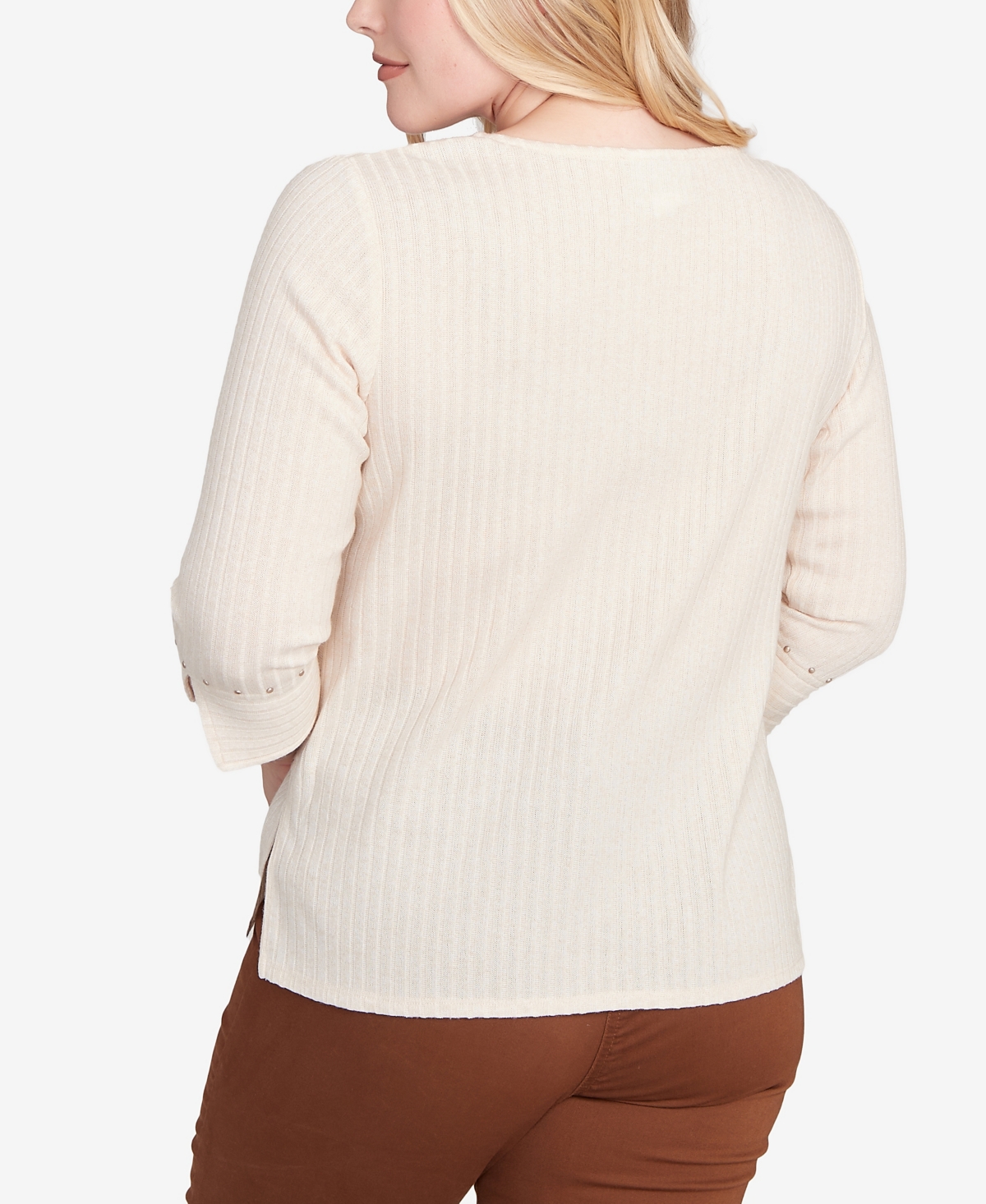 Alfred Dunner Petite Mount Laurel Heat Set Embellished Solid Top In Brown