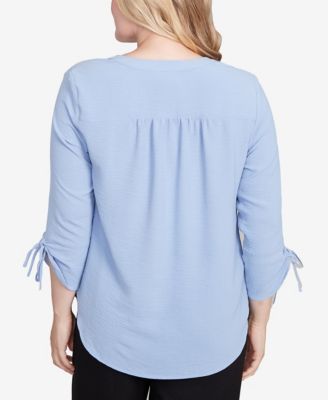 Petite Tie Sleeve Crinkle Textured Henley Top