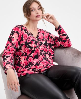 Plus Size Zip-Front Long-Sleeve Top, Macy's Exclusive 