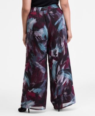 Plus Size Printed Crinkle Chiffon Wide-Leg Pants, Macy's Exclusive