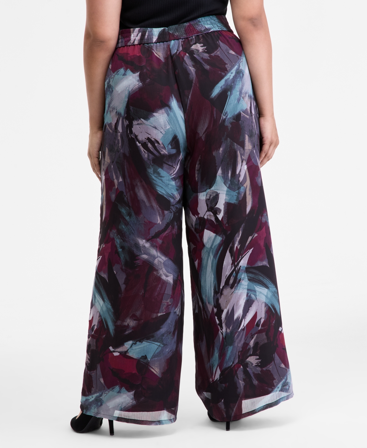 Inc International Concepts Women's Printed Pull-on Wide-leg Pants, Macy's Exclusive In Black