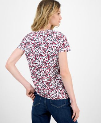 Women's Ribbon-Print V-Neck T-Shirt