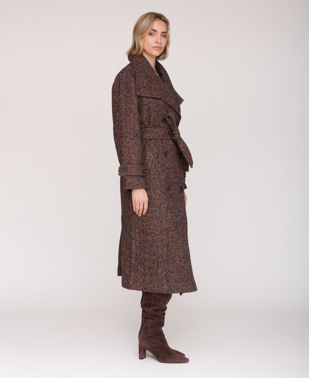 Avec Les Filles Women's Double Breasted Belted Wool Coat In Brown