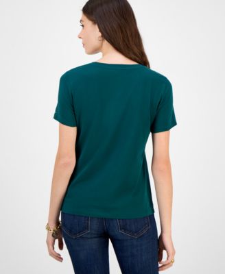 Women's Cotton-Blend Embroidered Logo T-Shirt