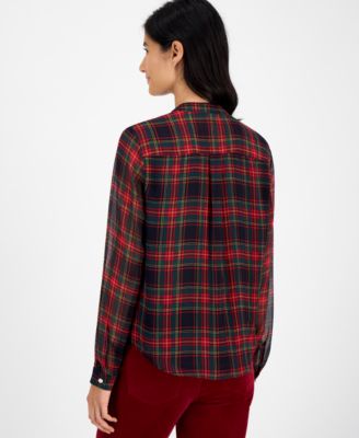 Women's Plaid Ruffled Top
