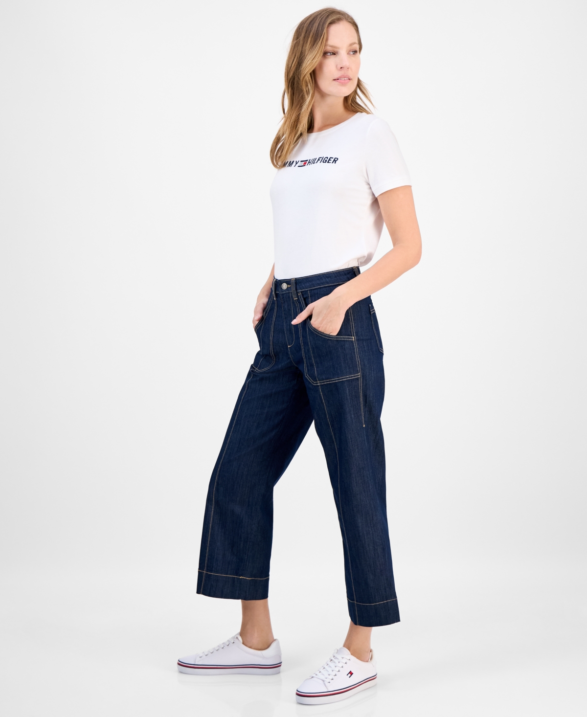 Tommy Hilfiger Women's Cotton Tie-front Ankle Pants In Blue