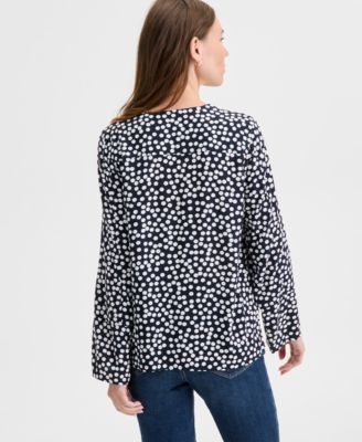 Women's Dot Print Tie-Neck Top
