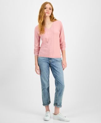 Women's Cotton V-Neck Textured Sweater