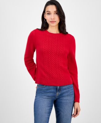 Nautica Women's Cotton Heart Cable Crewneck Sweater