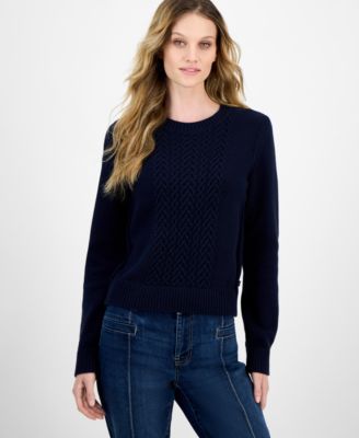 Nautica Women's Cotton Heart Cable Crewneck Sweater