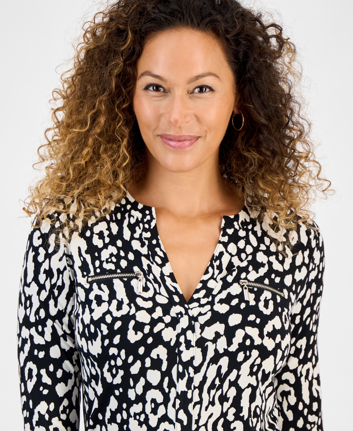 Jm Collection Petite Soft Spots Zip-pocket Top, Macy's Exclusive In White