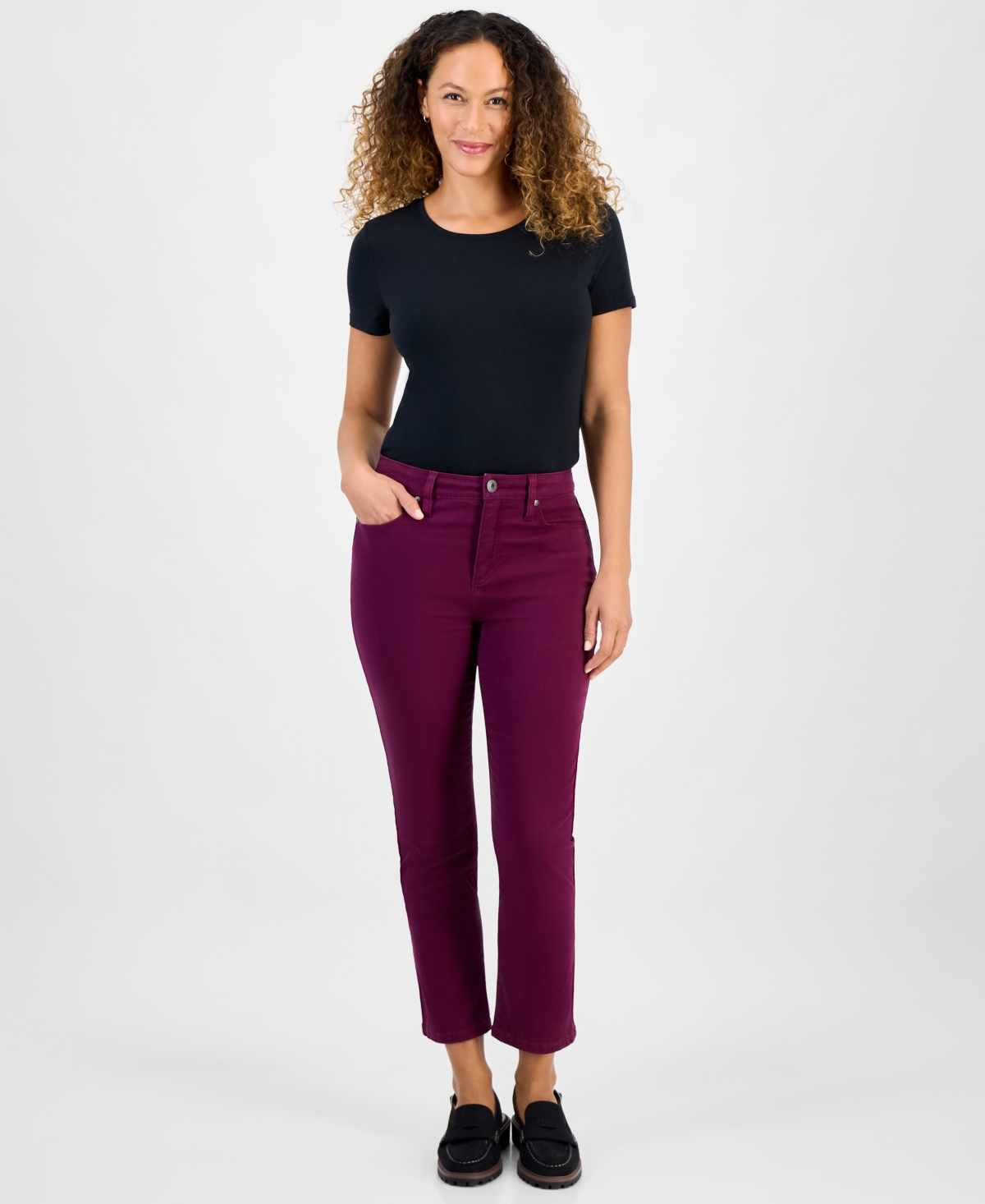 Style & Co Petite Colored Demin Straight-Leg Short Jeans, Macy's Exclusive