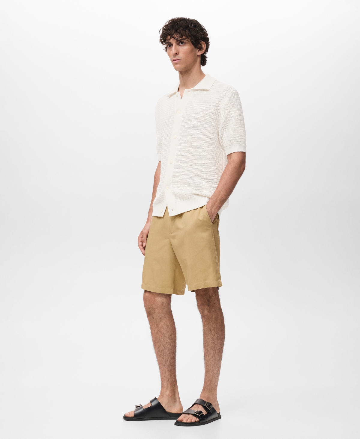 Mango Men's Elastic Waist Linen 9" Bermuda Shorts In Neutral