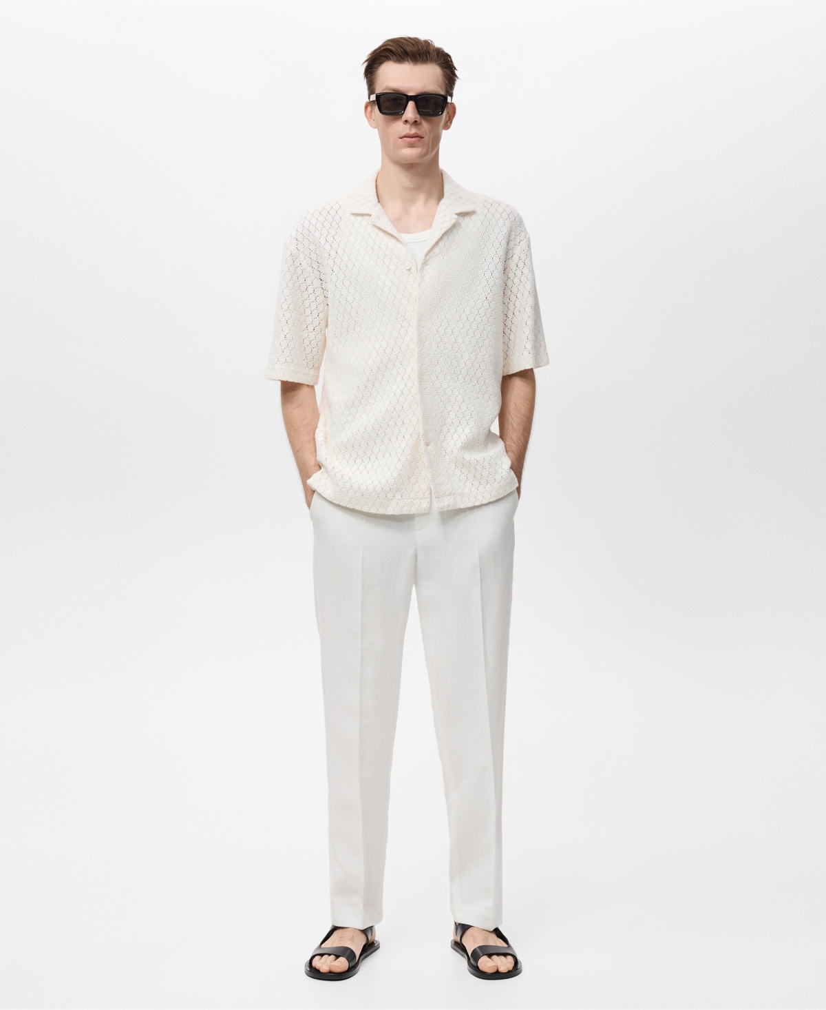 Mango Men's Openwork Detail Cotton Shirt In White