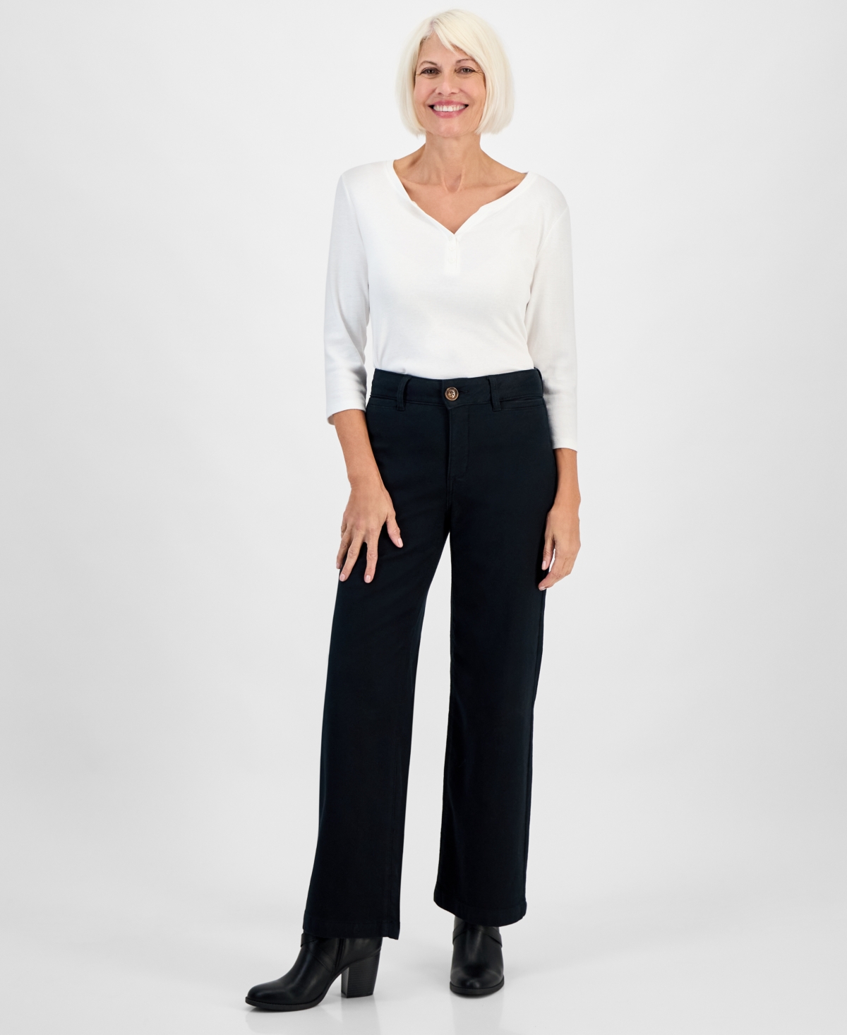 Style & Co Petite High-rise Wide-leg Cropped Jeans, Exclusively At Macy's In Black