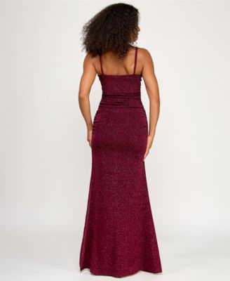 Juniors' Glitter-Knit Notched-Neck Gown