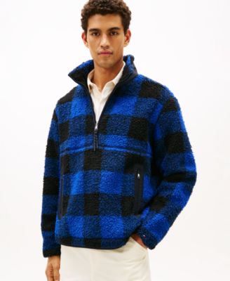Men's Teddy Fleece Check Pullover Jacket